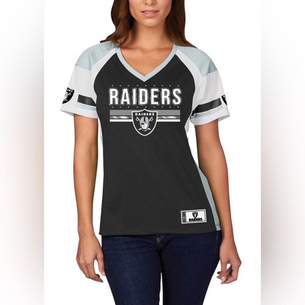 Majestic‎ Raiders Black and Gray V-Neck Jersey Size Large